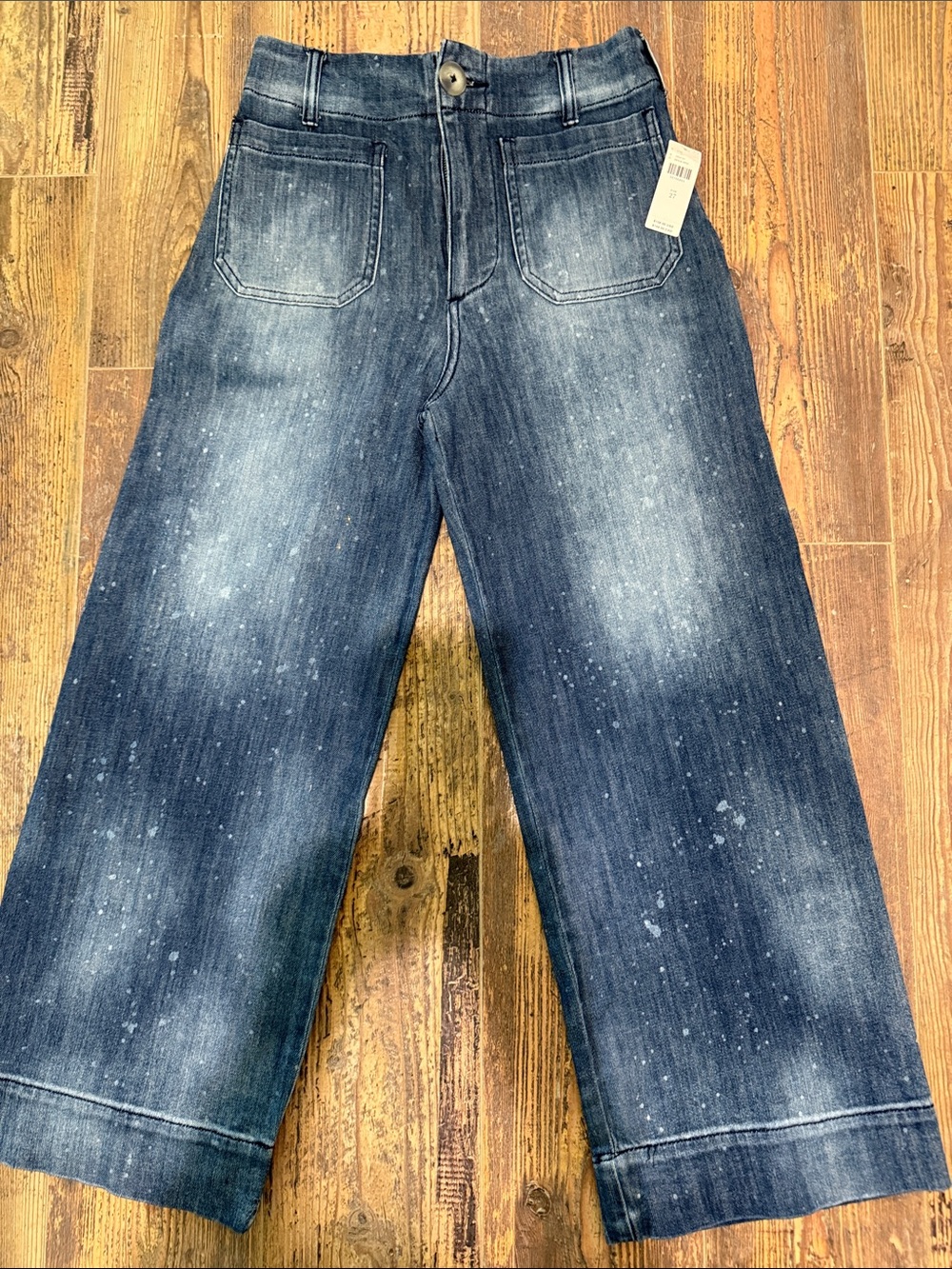Pilcro Women's Dark Blue Speckled Cropped Wide-Leg Jeans